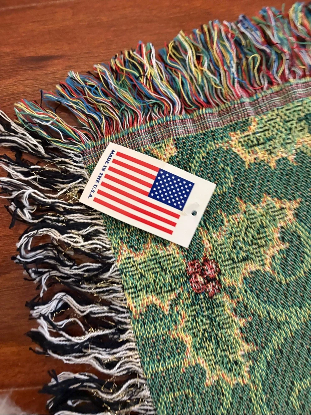 Vtg Woven Tapestry Throw Blanket Christmas Tree Winter Holiday Fringe